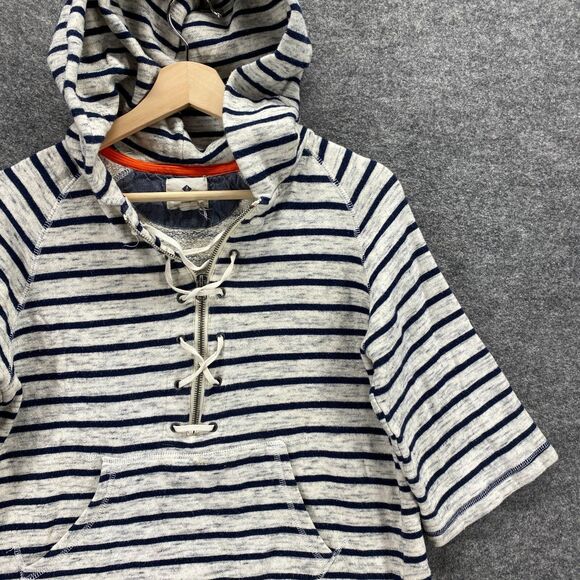 Sperry Hoodie Women XS White Striped Hooded 3/4 Sleeve Cotton Tasseled Pockets - Picture 5 of 10
